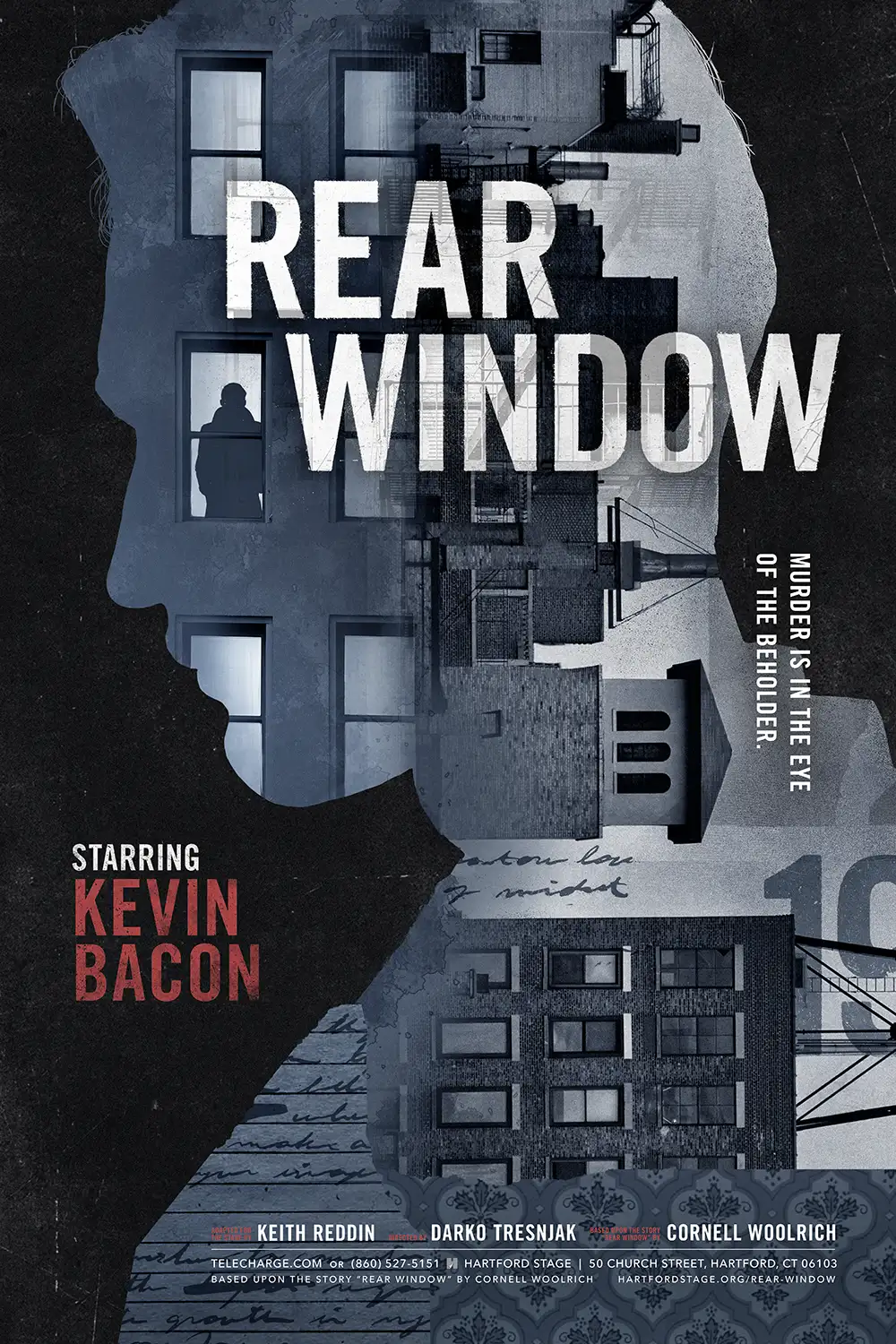 Key Art campaign for Rear Window on Broadway starring Kevin Bacon, art direction and design by Joe Cosentino