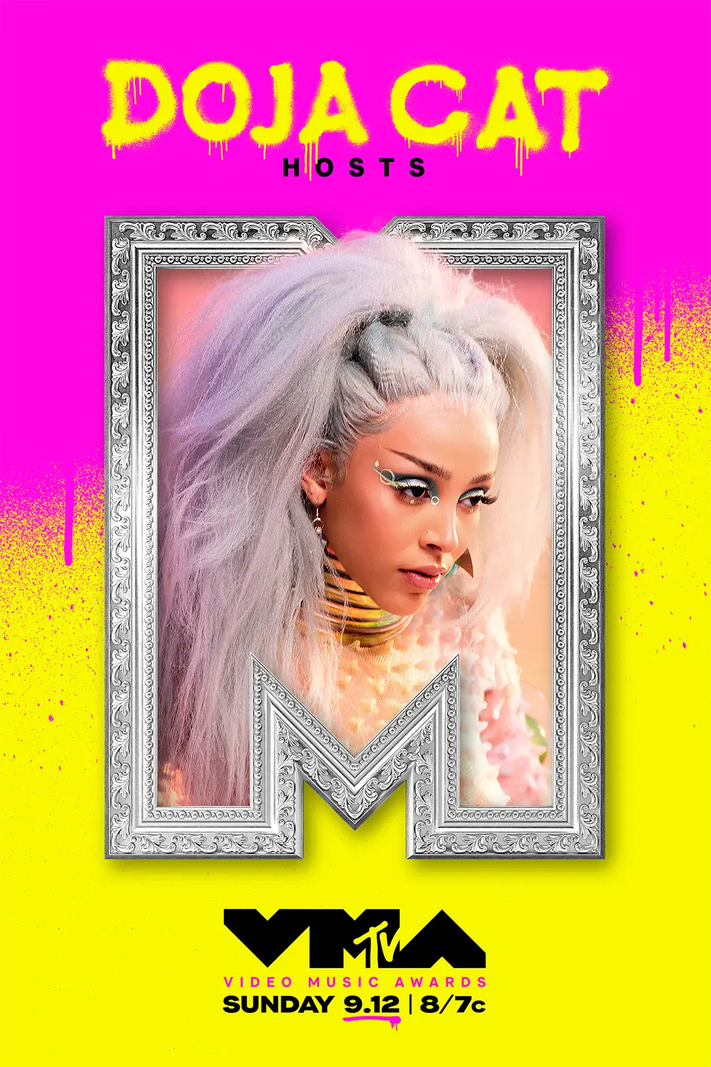 Key Art campaign for the 2021 Video Music Awards on MTV hosted by Doja Cat, art direction and design by Joe Cosentino