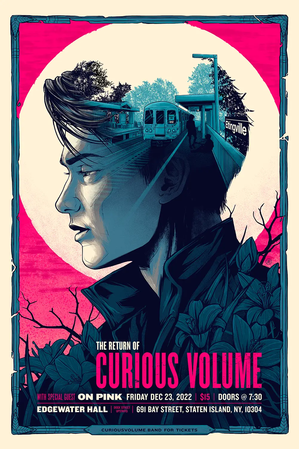Concert poster for the punk band Curious Volume, illustration and design by Joe Cosentino