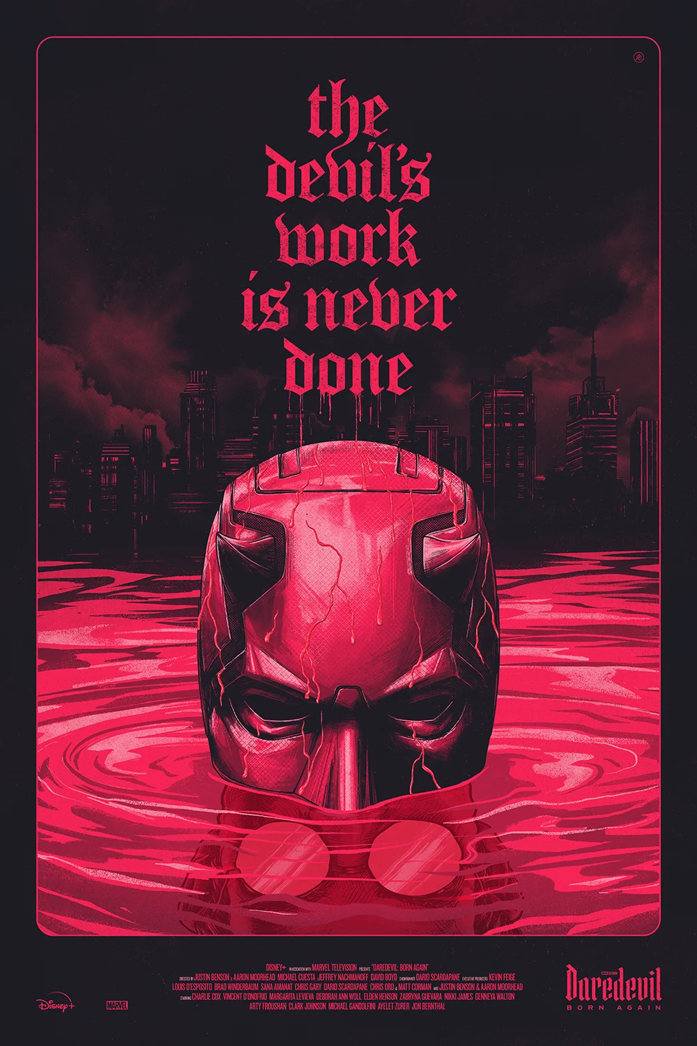 Key Art teaser poster for Marvel Television's Daredevil: Born Again on Disney+, illustration and design by Joe Cosentino