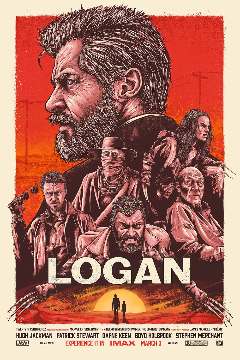 Key Art movie poster for Marvel Studios Logan, illustration and design by Joe Cosentino