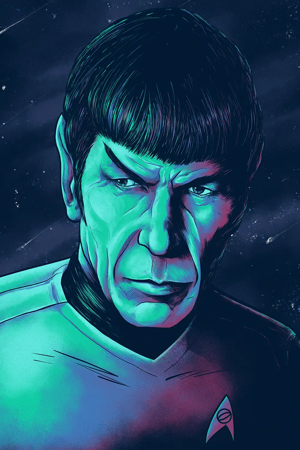 Portrait of Leonard Nimoy as Spock from Star Trek the Original Series, illustration and design by Joe Cosentino