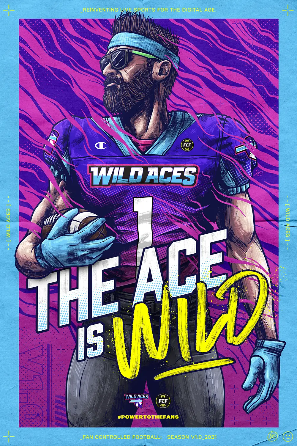 Poster series for FCF Wild Aces sports team, art direction, illustration, and design by Joe Cosentino