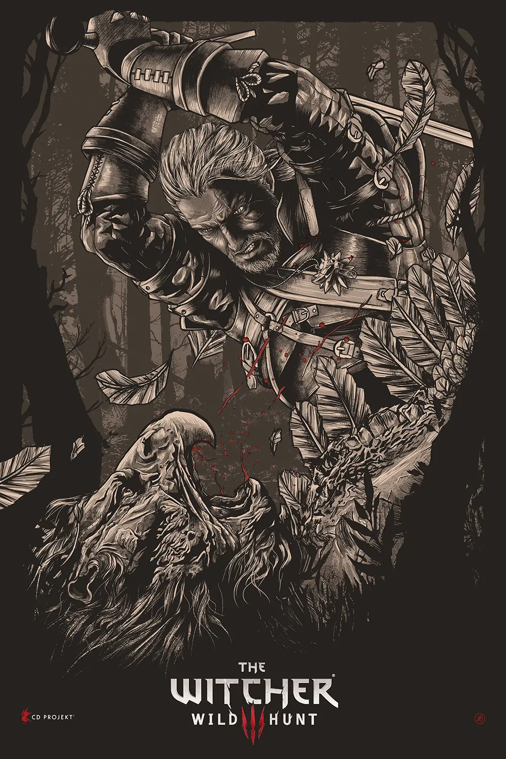 Key Art poster for The Witcher 3 Wild Hunt, illustration and design by Joe Cosentino